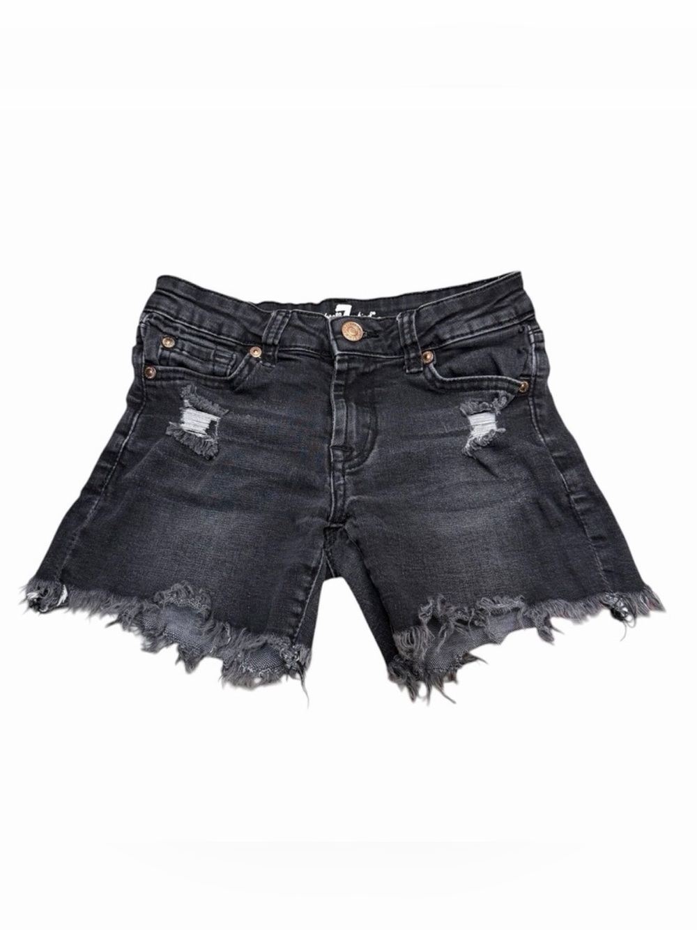 7 For All Mankind Girls Distressed Denim Shorts | Washed Black | Size 8